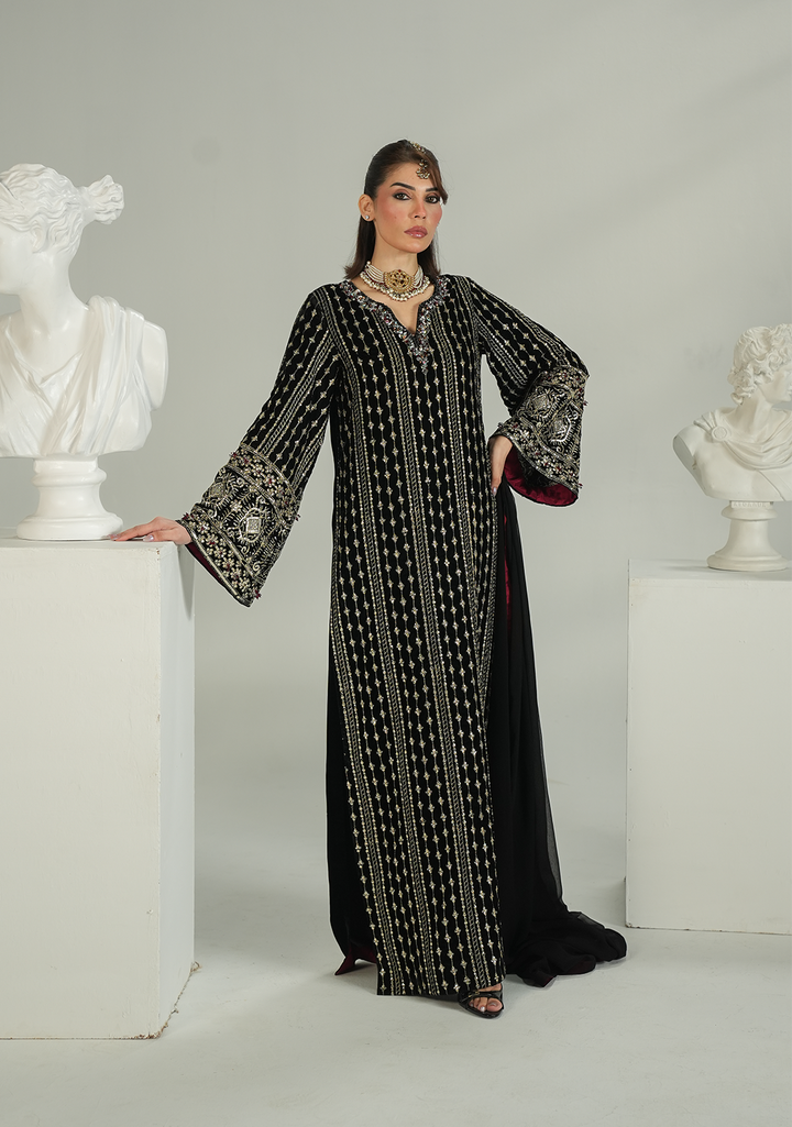 velvet ladies dresses in pakistan Black Dress with Embroidery velvet outfits