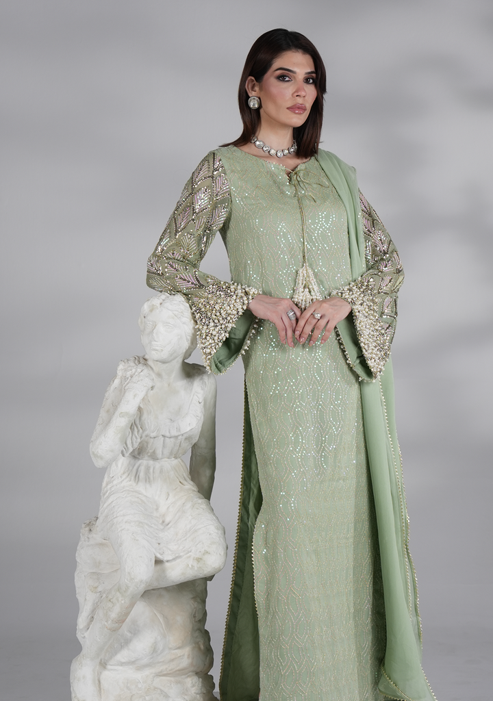 formal dresses pakistani brands Mint Green Fancy Dress bodycon evening dress Caesar Salad Dressing (Classic, and lace dupatta Size:child-6